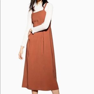 NWT Topshop Midi Pinafore Dress in Camel